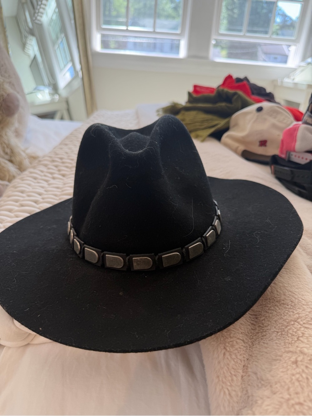 Free People Black Western Wool Felt Hat with Studded Band
